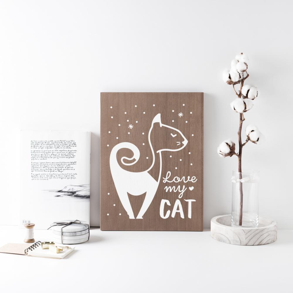 Cartell de fusta 'Love my Cat' 1  - miniatura