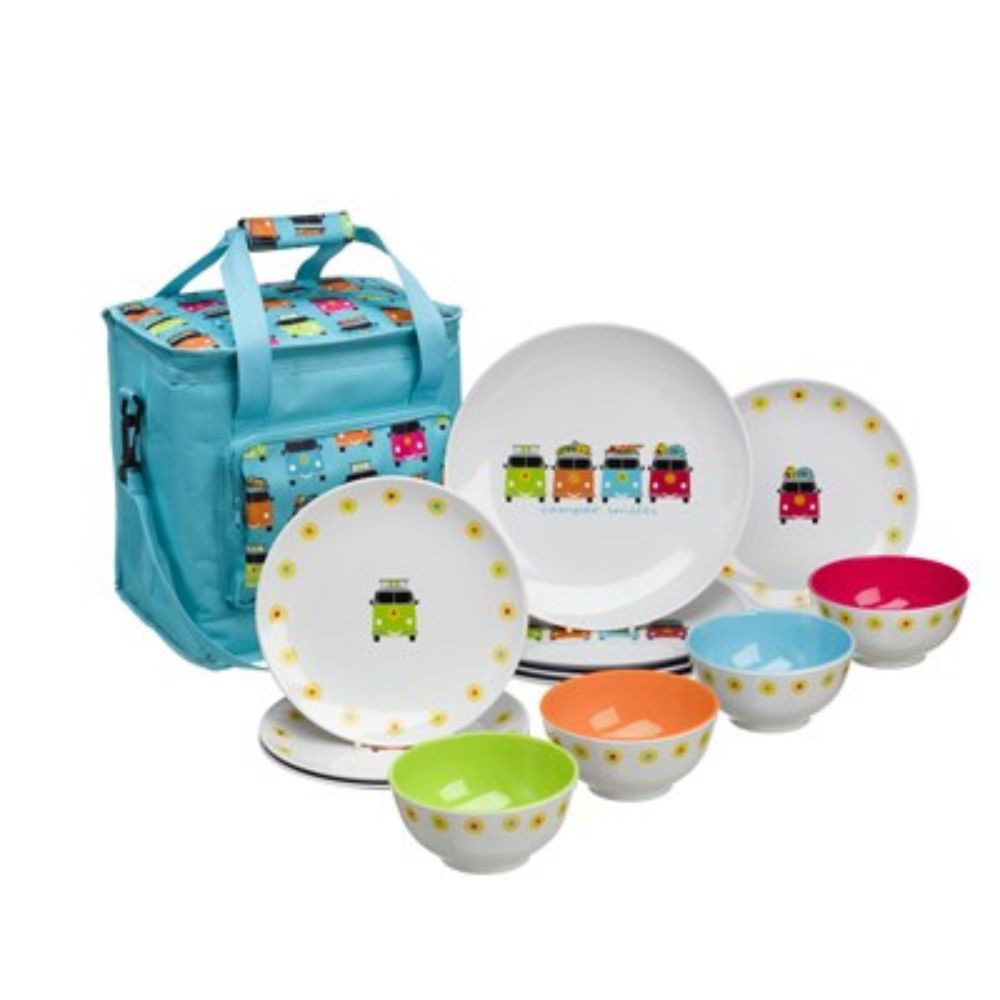 Set vajilla Camper Smiles 12 piezas con Bolsa nevera 16L