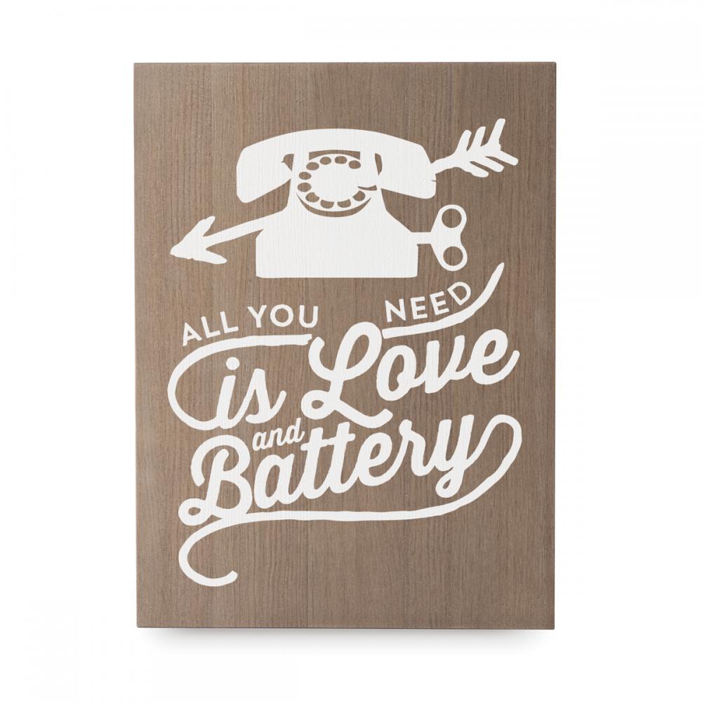 Cartell de fusta 'Love and battery'