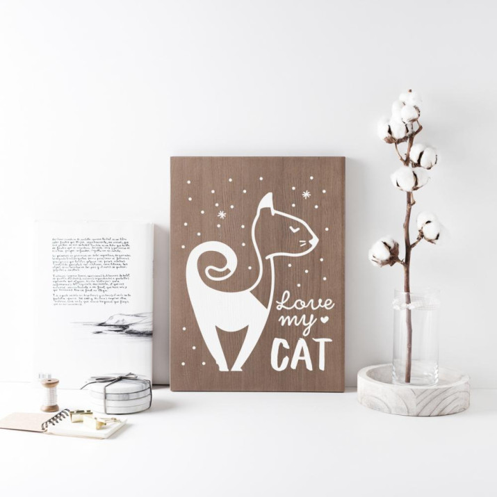 Cartell de fusta 'Love my Cat' 1 